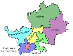 Map of parliamentary constituencies in Hertfordshire 1950–1955