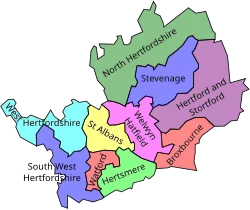 Map of parliamentary constituencies in Hertfordshire 1983–1997