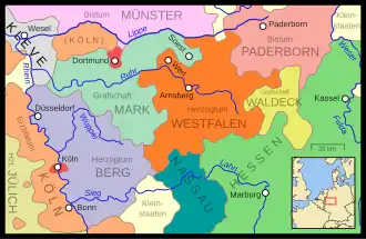The Duchy of Westphalia and other western German states c. 1645