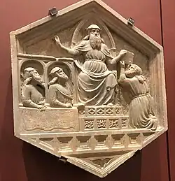 Hexagonal Panel from side of Gitto’s Campanile. Showing Phoreus: the beginning of law making