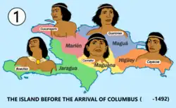 The island before the arrival of Columbus, showing the Chiefdoms of Hispaniola.
