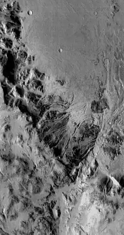 Close-up of Channels on Rim of Holden Crater, as seen by THEMIS. Click on image to see more details.