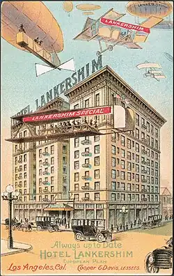 Hotel Lankershim with airships postcard 1909