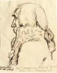 Pen drawing of Jean Philibert Maret, first prefect of Loiret, shown from a three-quarter back view