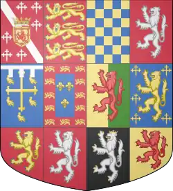 Arms of the arms of Henry Howard, Earle of Surrey, for which he was attainted. The main offense was bearing the undifferenced arms of England (2nd quarter), which only the monarch was allowed. Surrey was beheaded on 19 January 1547 on a charge of treasonably quartering the royal arms.