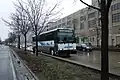 An NJT-owned, Academy-operated 2003-model MCI D4000 Commuter Coach in Lower Manhattan. This bus has since retired.