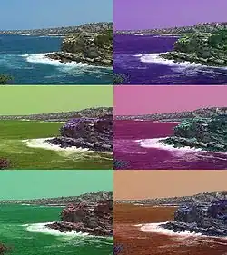 An image with the hues cyclically shifted in HSL space