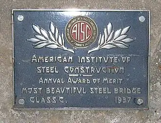 1937 bridge's award plaque