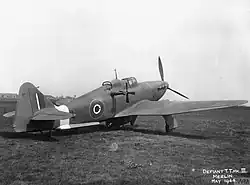 British Defiant TT Mk III target tug, May 1944, with a ram air turbine powered target winch