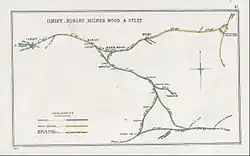 Railway Clearing House diagram of the Otley and Ilkley Joint line showing junctions with other lines. Also showing stations and sistances between them. Diagram dated 1905 revised 1914
