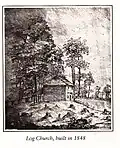 Art work depicting 1848 log church