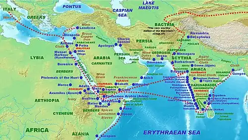 Image 89Greco-Roman trade with ancient India according to the Periplus of the Erythraean Sea 1st century CE (from Indian Ocean)