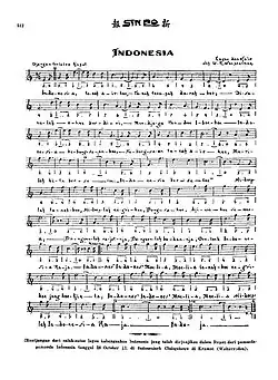 A document containing nine lines of musical scales with their accompanying lyrics. The words "Sin Po" and "Indonesia" are at the top of the document.