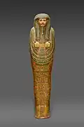 Inner coffin of Amenemopet; 975–909&nbsp;BC; painted wood &amp; gesso; length: 195&nbsp;cm (77&nbsp;in); Metropolitan Museum of Art