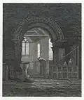 engraving showing interior of church c. 1800