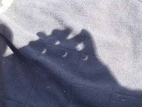 Interlaced finger projection of the eclipse in Marion, Illinois