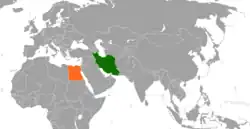 Map indicating locations of Egypt and Iran