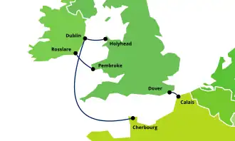 Map of Irish Ferries routes