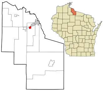 Location in Iron County and the state of Wisconsin.