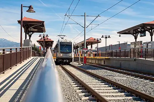 A test train running through Irwindale station, 2016