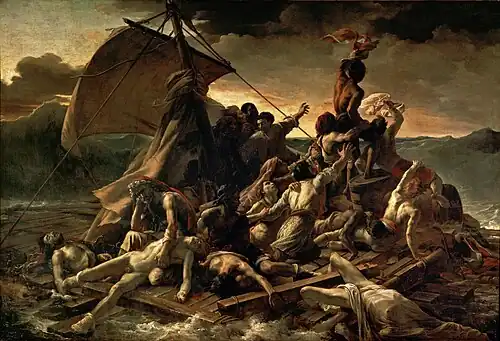 The Raft of the Medusa; by Théodore Géricault; 1819; oil on canvas; 4.91 × 7.16 m; Louvre[205]