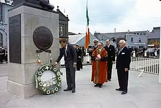John F. Kennedy visiting the John Barry Memorial at Crescent Quay in Wexford, Ireland