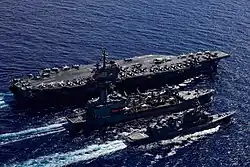 JS Ikazuchi, USNS John Ericsson and USS Ronald Reagan on 16 August 2020.