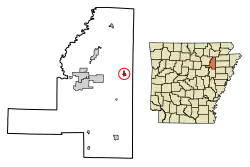 Location of Grubbs in Jackson County, Arkansas.