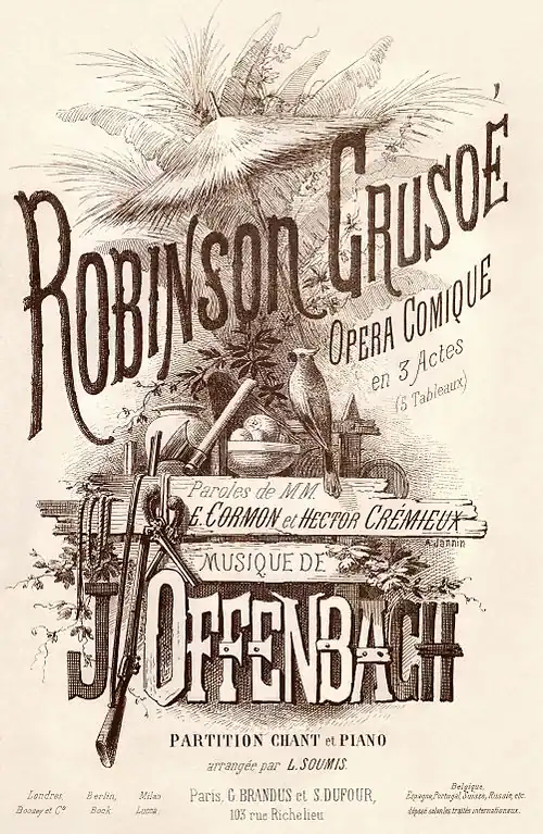 Image 126Vocal score cover of Robinson Crusoé, by A. Jannin (restored by Adam Cuerden) (from Wikipedia:Featured pictures/Culture, entertainment, and lifestyle/Theatre)