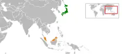 Map indicating locations of Japan and Malaysia