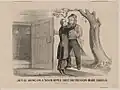 This political cartoon references the song lyric, and one of Andrew Johnson's stump-speech stock phrases ("treason must made odious"),[15][16] in its critique of Horace Greeley's support for releasing Davis from Fort Monroe (Library of Congress LC-DIG-pga-09194)