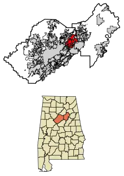 Location of Trussville in Jefferson County and St. Clair County, Alabama.