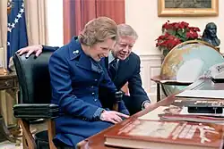 Thatcher sitting with Jimmy Carter
