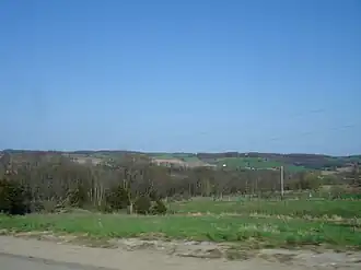 Hill terrain in the county, part of the Driftless Area