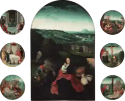 Follower of Joachim Patinir, c.&nbsp;1515, main panel surrounded by smaller depictions of the life of Christ, National Museum of Western Art[35]