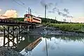 Johnstown 357 crossing trestle at sunset, August 2016