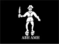 Said to be a later rendition of Roberts' second flag, showing him holding a flaming sword.