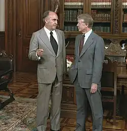 Mexican President José López Portillo and U.S. President Jimmy Carter during a welcoming ceremony in Mexico City, 1979.