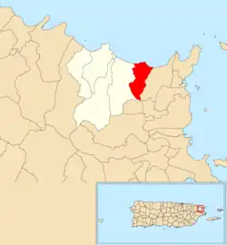 Location of Juan Martín within the municipality of Luquillo shown in red