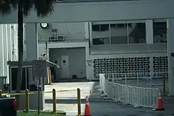 Exit door from Operations and Checkout Building connector. A nearby doorway on the adjacent north wall of the rear building is where Astronauts would board the Astrovan for transport to Launch Complex 39