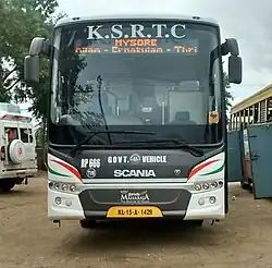 front of a modern bus