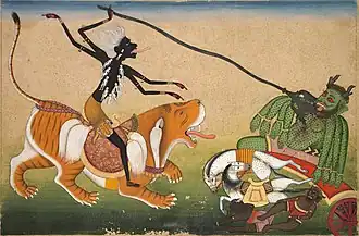 Kali Attacking Nisumbha; c. 1740, colour on paper, 22 × 33 cm, Cleveland Museum of Art