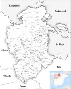 Map of the province of Burgos with its municipalities
