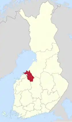 Central Ostrobothnia on a map of Finland