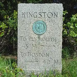 Historic granite milestone in Kingston, Massachusetts, marking the 42nd parallel