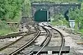 The railway tunnel to Rice Lane, viewed from the end of the platform
