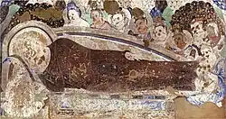 Parinirvana scene, on the back wall of the back corridor.[17][155]