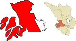 Location of area under MBD Klang (red) within the Klang District (orange), and the state of Selangor (yellow).