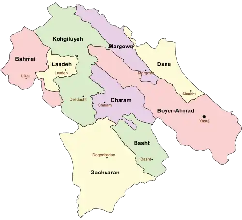 Counties of Kohgiluyeh and Boyer-Ahmad Province