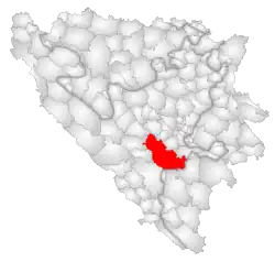 Location of Konjic within Bosnia and Herzegovina